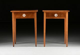 A PAIR OF FEDERAL STYLE BENCH MADE RIBBON MAPLE AND CHERRY SIDE TABLES, 19TH AND 20TH CENTURIES,