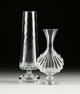 TWO BACCARAT MODERN CRYSTAL FOOTED VASES, SIGNED, 1970s - 1990s,