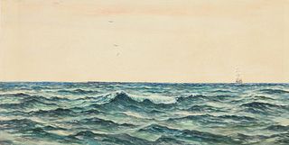 DANIEL SHERRIN THE ELDER (English 1868-1940) A PAINTING, "Full Rigged Ship at Sea,"