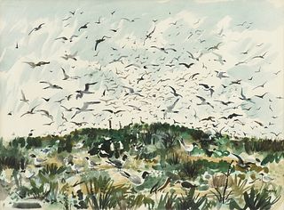 MICHAEL FRARY (American/Texas 1918-2005) A PAINTING, "Seagulls,"