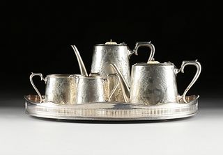 A FIVE PIECE ENGLISH SHEFFIELD SILVERPLATED COFFEE/TEA SET, BY WALKER & HALL, AND ISRAEL FREEMAN & SONS, MARKED, LATE 19TH/EARLY 20TH CENTURY,