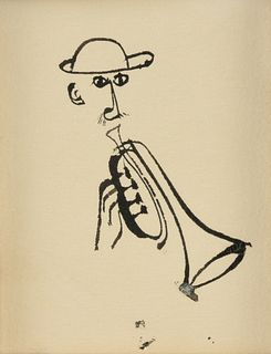 attributed to BEN SHAHN (American 1898-1969) A DRAWING, "Man with Trumpet," CIRCA 1956,
