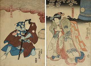 attributed to UTAGAWA KUNISADA "TOYOKUNI III" (Japanese 1786-1865) AND KUNIYOSHI UTAGAWA (Japanese 1797-1861) TWO UKIYO-E WOODBLOCK PRINTS, 