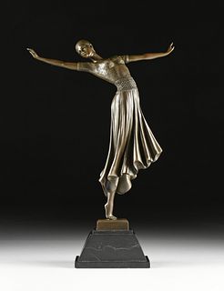 after DEMÈTRE H. CHIPARUS (French-Romanian 1886-1947) A BRONZE SCULPTURE, "Art Deco Dancer," LATE 20TH CENTURY,