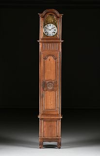 A FRENCH PROVINCIAL CARVED CHERRY LONGCASE CLOCK, 19TH CENTURY,