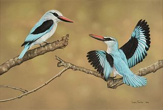 LEON FOUCHÉ (South African 20th/21st Century) A DRAWING, "Woodland Kingfisher Birds," 2014,