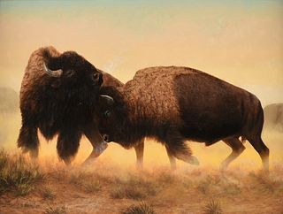 FRANK D. MILLER (American 1939-2000) A PAINTING, "Battle for Supremacy," 