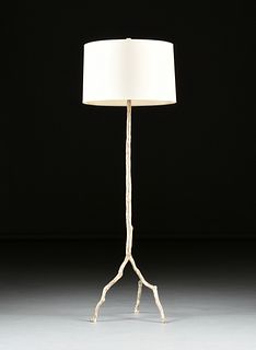 A CONTEMPORARY SILVER PAINTED METAL TREE BRANCH FORM FLOOR LAMP, 