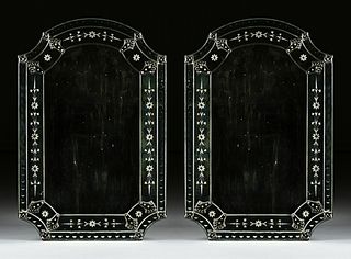 A PAIR OF VENETIAN STYLE ETCHED AND ENGRAVED MIRRORS, MODERN,