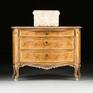 AN ITALIAN ROCOCO STYLE MARBLE AND  PAINTED WOOD COMMODE SINK, LATE 19TH CENTURY AND MODERN,