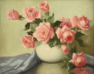 A.D. GREER (American/Texas 1904-1998) A PAINTING, "Pink Roses,"