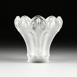 A LALIQUE FROSTED AND POLISHED CRYSTAL "ENSA" VASE, SIGNED, LATE 20TH CENTURY,