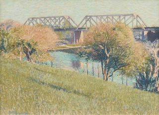 PAULINE HOWARD (American/Texas b. 1951) A DRAWING, "Railroad Trestle over Cibolo Creek,"