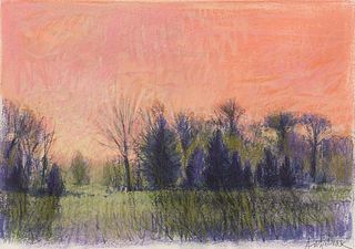 WILLIAM ANZALONE (American/Texas b. 1935) A DRAWING, "Orange Sky Landscape (Untitled)," 2006,