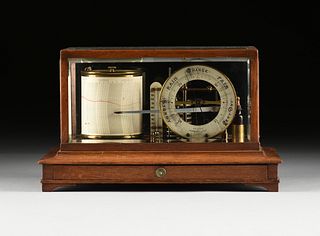 AN ENGLISH OAK AND GLASS CASED BAROGRAPH WITH BAROMETER DIAL, BY W. GREGORY & CO. LTD, LONDON, 19TH CENTURY,