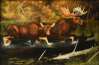 BILL MCGLAUN (American/Texas 1949-2015) A PAINTING, "Moose River Crossing," 1979,