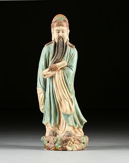 A CHINESE MING DYNASTY STYLE  FOUR COLOR SANCAI GLAZED EARTHENWARE FIGURE, 20TH CENTURY,