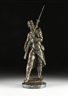 EUGÈNE MARIOTON (French 1854-1933) A BRONZE FIGURAL SCULPTURE, "French Line Infantry Soldier,"