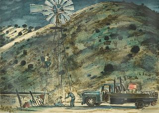 PETER HURD (American 1904-1984) A PRINT, "Windmill Trouble," ARTIST PROOF, SIGNED,