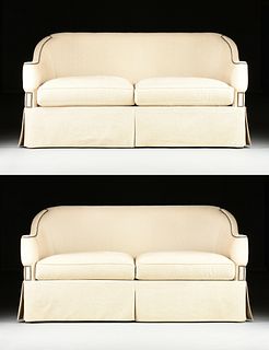 A PAIR OF HICKORY CHAIR CO. UPHOLSTERED "EATON" SHORT SOFAS, LABELED, 2009,