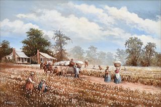 ALBERT VOORHIES "AL" FEDERICO (American/New Orleans b. 1940s) A PAINTING, "Harvesting Cotton," 1979,