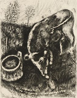 MARC CHAGALL (Russian/French 1887-1985) A PRINT, "The Frog Who Wishes to Become as Big as an Ox," CIRCA 1952,
