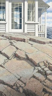 DAVID DODGE GRAY (American b. 1953) A PAINTING, "Rocks and Sunlit House,"