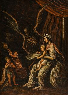 manner of SALVATOR ROSA (Italian 1615-1673) A ROMANTIC PAINTING, "L'umana Fragilità (Human Fragility)," PROBABLY LONDON, 1830-1850,
