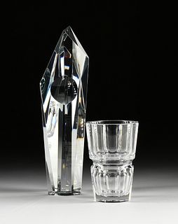 A BACCARAT CRYSTAL SCULPTURE "LE BLOC PLUME" BY M. NEGREANU, AND AN "EDITH" VASE, EACH SIGNED, LATE 20TH CENTURY,