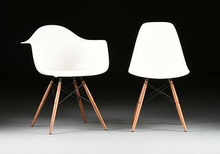 A SET OF EIGHT EAMES MOLDED PLASTIC SHELL CHAIRS, BY CHARLES AND RAY EAMES, HERMAN MILLER INC, MARKED, 2016,