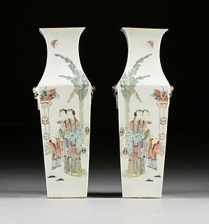 A PAIR OF CHINESE REPUBLIC PERIOD "NOBLE MOTHER AND ATTENDANT WITH BOY" PORCELAIN VASES, 1912-1949,