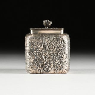 A CHINESE EXPORT SILVER TEA CANNISTER, RETAIL SILVERSMITH LUEN WO AND SHANGHAI MARKS, EARLY 20TH CENTURY,