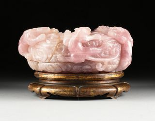A LATE QING DYNASTY LARGE CARVED ROSE QUARTZ BRUSH WASHER, CIRCA 1895,