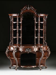 AN AMERICAN ROCOCO REVIVAL ROSEWOOD ETAGÈRE CONSOLE, MID 19TH CENTURY,