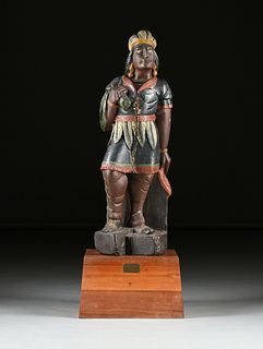 AN AMERICAN PAINTED AND CARVED WOOD CIGAR STORE INDIAN, PROBABLY MARYLAND OR DELAWARE, LATE 19TH CENTURY,