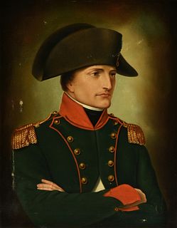 CHARLES DIODORE RAHOULT (French 1819-1874) A PAINTING, "Napoléon Bonaparte Portrait In Three-Quarter Profile with Green Jacket and Folded Arms,"