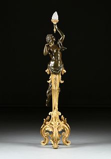 A FRENCH BELLE ÉPOQUE GILT AND PATINATED BRONZE FIGURAL TORCHÈRE, 1880s,