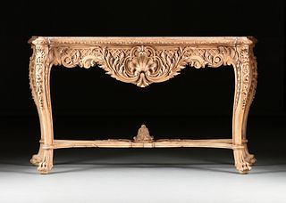 A RÉGENCE STYLE MARBLE TOPPED CARVED WOOD CONSOLE TABLE, THIRD QUARTER 19TH CENTURY,  