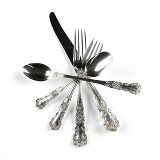 A FIFTY-NINE PIECE GORHAM STERLING SILVER "BUTTERCUP" PARTIAL FLATWARE SET, MARKED, 1900 AND LATER,
