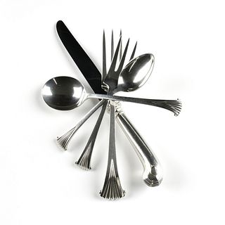 A FIFTY-NINE PIECE TUTTLE STERLING SILVER "ONSLOW" FLATWARE SERVICE, MARKED, 20TH CENTURY,