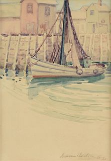 DAWSON DAWSON-WATSON (English/Texan 1864-1939) A PAINTING, "Sailboat at Rockport," MARCH 2, 1883,