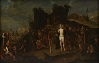 A HISPANO FLEMISH SCHOOL PAINTING, "Jesus Stripped of His Garments," 16TH/17TH CENTURY,