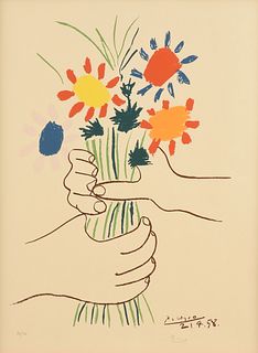 after PABLO PICASSO (Spanish 1881-1973) A PRINT, "Bouquet of Peace," CIRCA 1958,