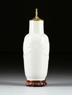 A CHINESE WHITE GLAZED ROULEAU VASE LAMP, QING DYNASTY (1912-1949),