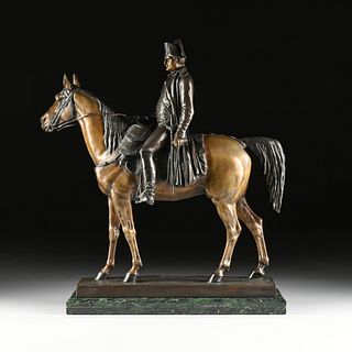 after LOUIS-MARIE MORISE (French 1818-1883) A BRONZE EQUESTRIAN GROUP, "Premier Consul Napoleon à Cheval Marengo," LATE 20TH CENTURY,