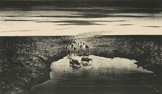 PETER HURD (American 1904-1984) A PRINT, "The Water Hole," SIGNED,