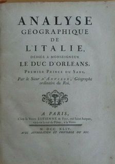 D'ANVILLE, Jean-Baptiste-Bourguignon, Analyse géographique de l'Italie, 4to 1744