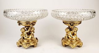 Pair of 19th C. Christofle Bronze & Baccarat Crystal