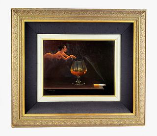 Magnificent Still Life Oil on Canvas "Smokers Dream" by