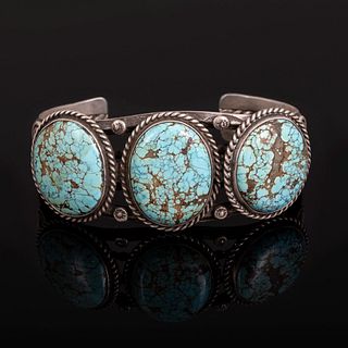 Diné [Navajo], Three Stone Turquoise and Silver Cuff, ca. 1950
